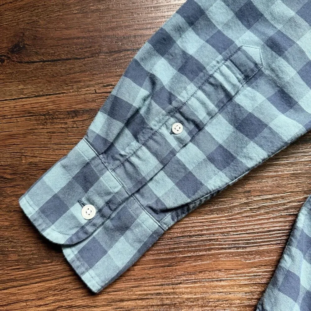 J Crew Mens S Mercantile Flex Blue Plaid Button Up Collared Shirt Long Sleeve